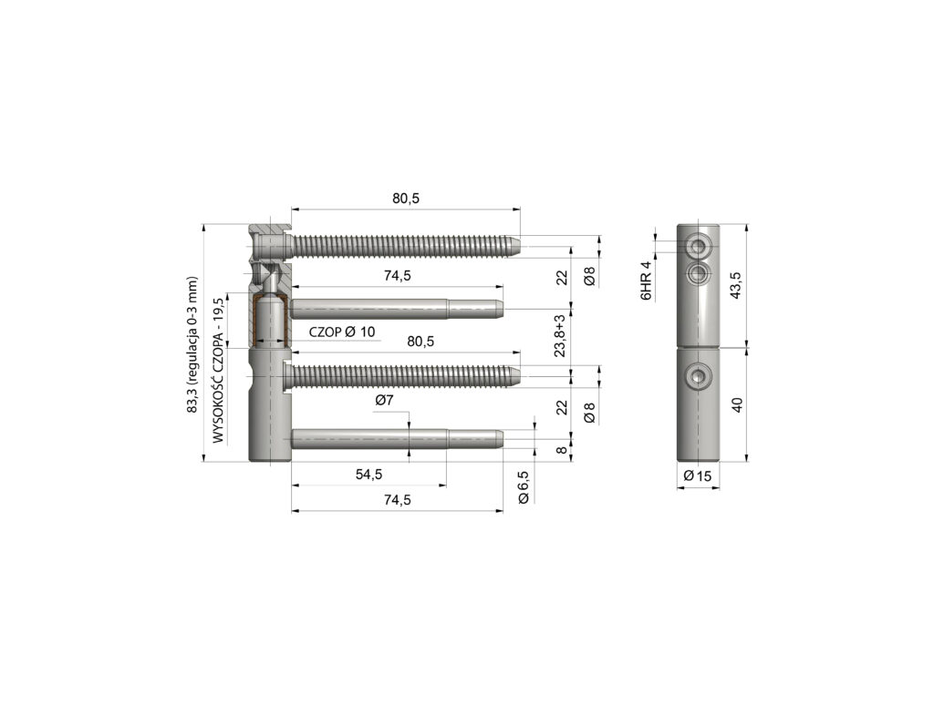 Zawias Drzwiowy TRIO 15 PYRO 3 TR MDF EI60 RAMEL